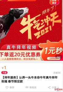 ​网店推“真牛拜年”服务 真牛出镜送祝福